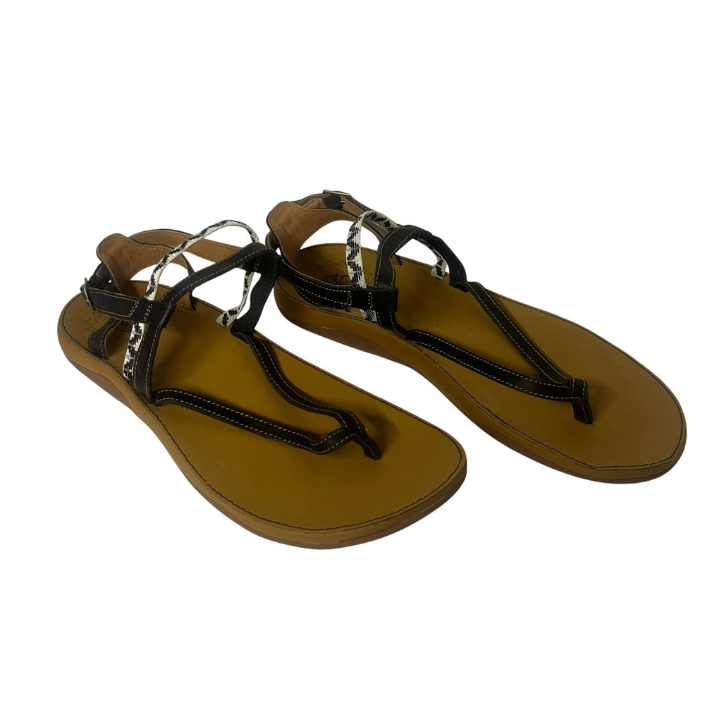 Chaco Maya II Leather Strappy Sandals Brown Geometric Webbing Womens 10 J106602